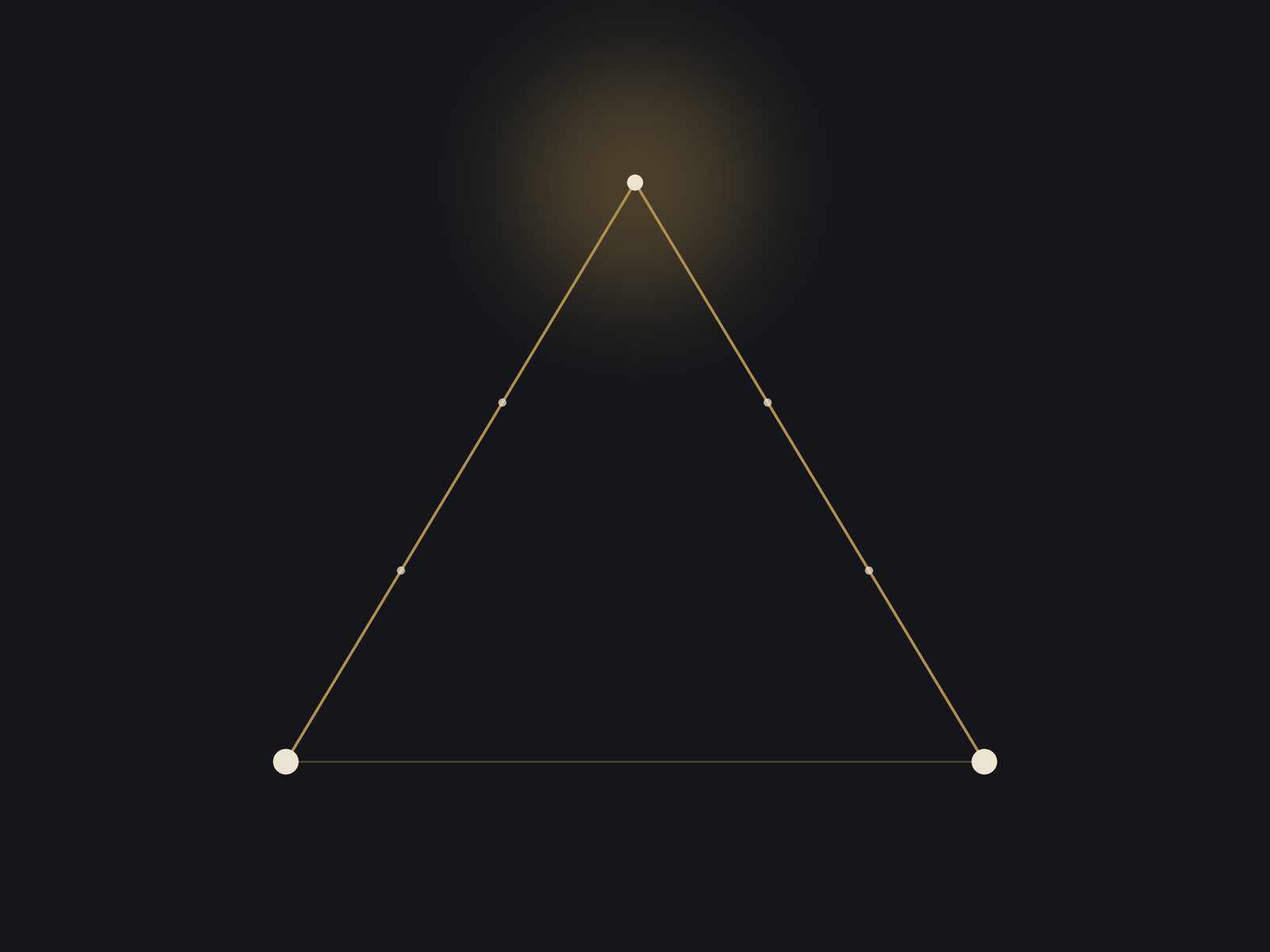 A drawn brass triangle on onyx — two sides rising to meet at a higher point.